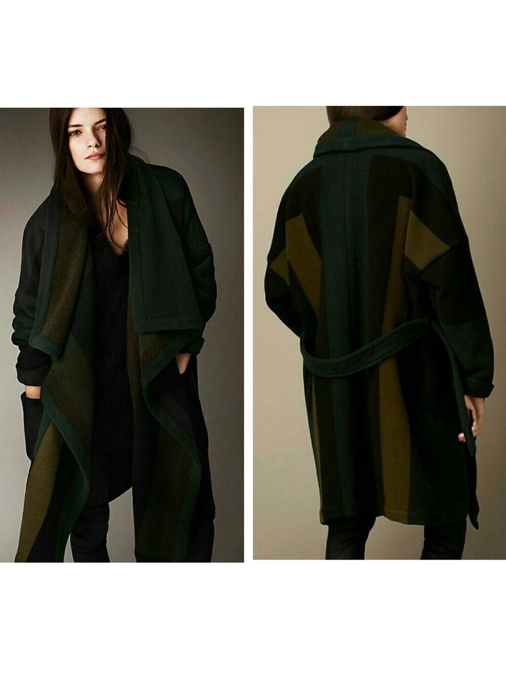 Burberry Brit Green Cherbrooke wool-blend blanket coat belted Sz S RARE!